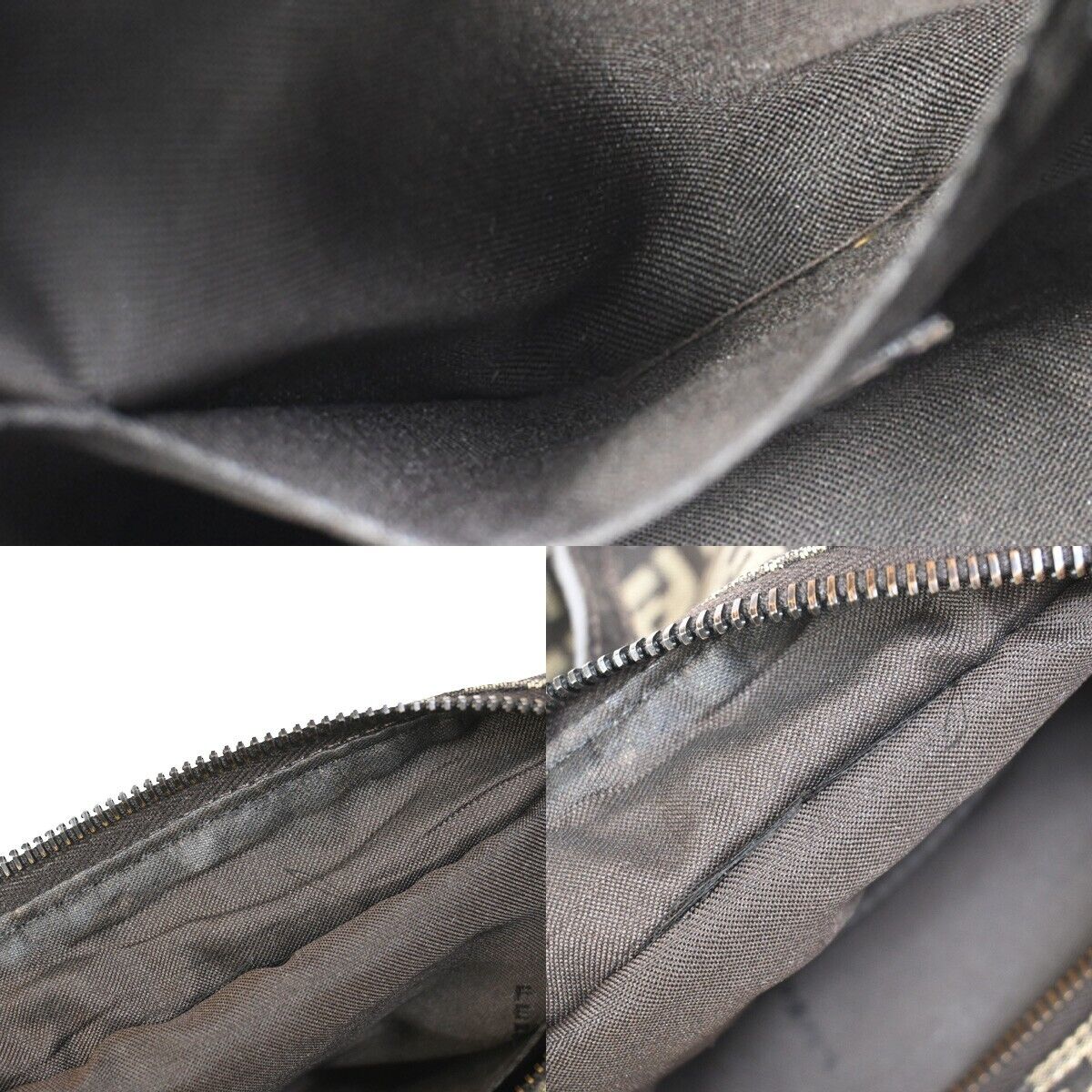 FENDI Logo Zucchino Mini Hand Bag Canvas Leather Brown Silver Italy 61HB935