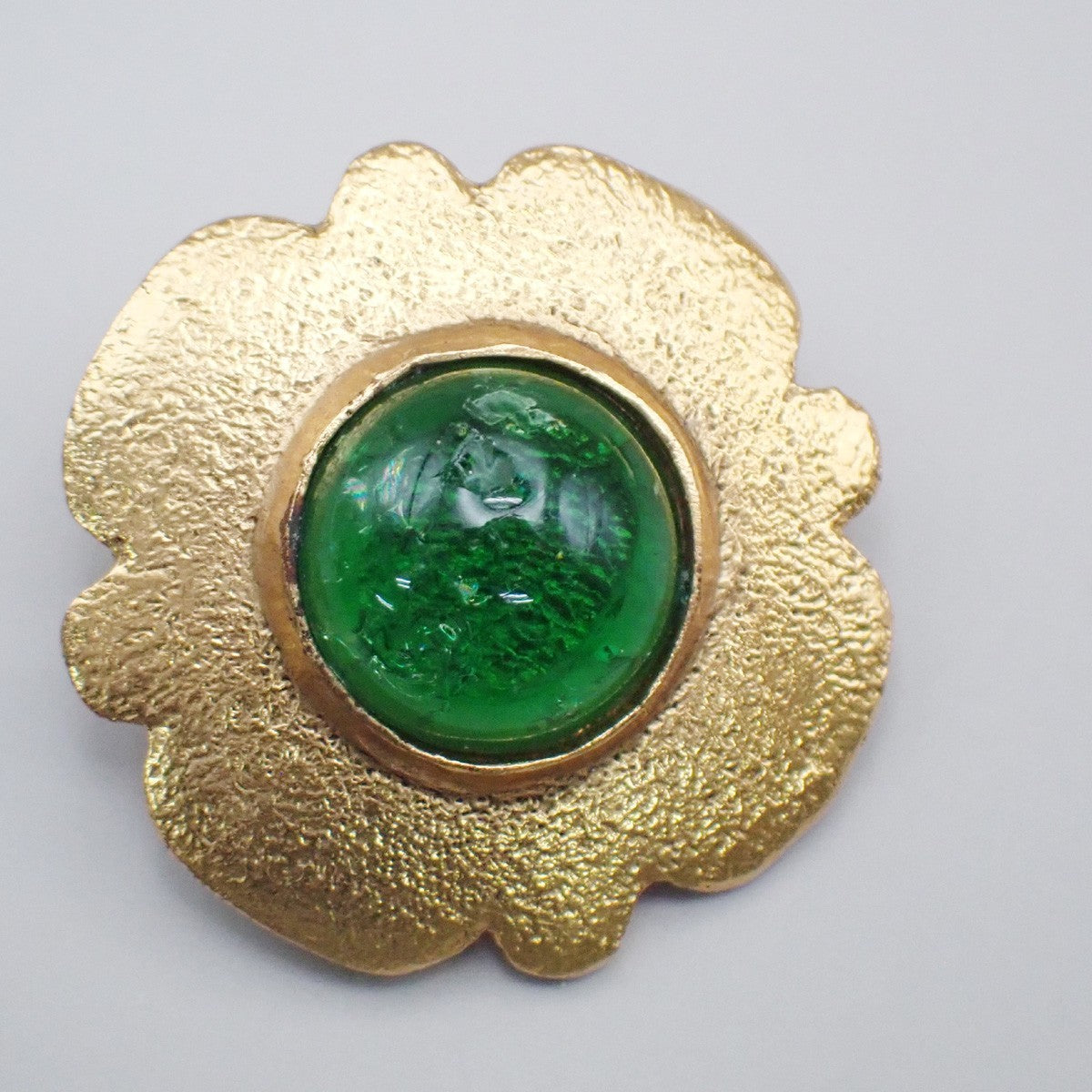 CHANEL Logo Gripoix Flower Button Earrings 25 Clip-On Gold GN France VE 05MA473