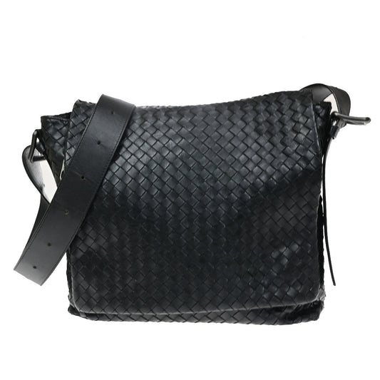 BOTTEGA VENETA Intrecciato Logo Shoulder Crossbody Bag Leather Black 12CB066