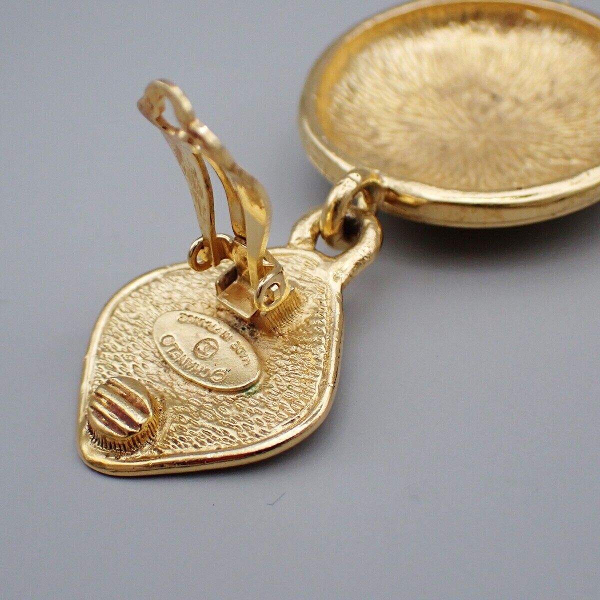 CHANEL CC Logo Round Drop Earrings Clip-On GHW France Vintage 75RK809