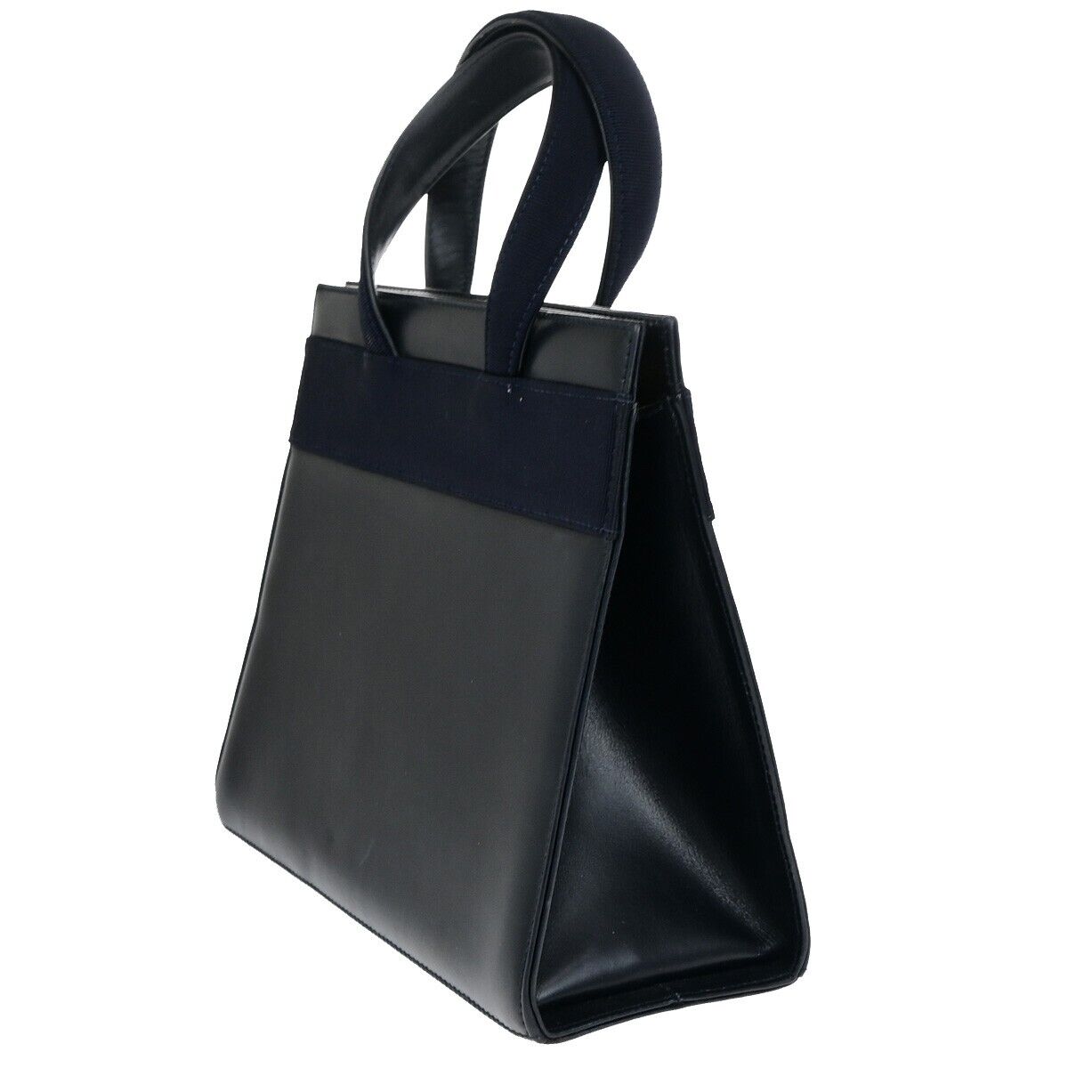 SALVATORE FERRAGAMO Vara Hand Bag Canvas Leather Navy Blue GHW Italy 66EB622