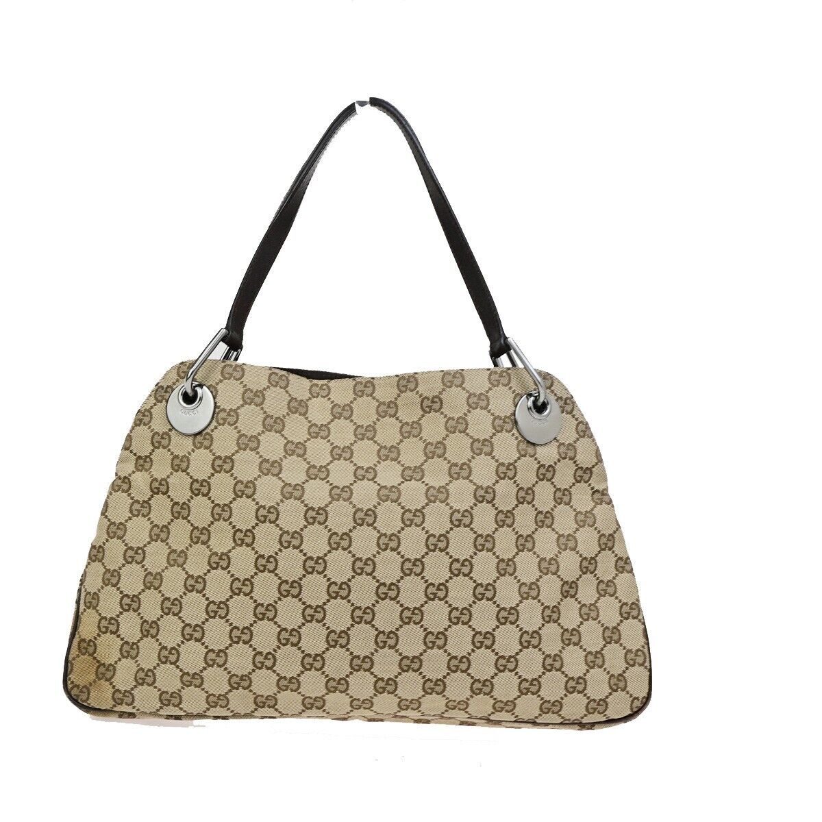 GUCCI Logo GG Pattern Shoulder Tote Bag Canvas Leather Brown SHW Italy 67EC877