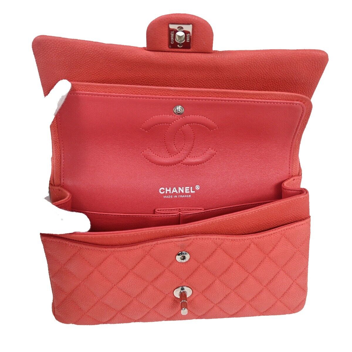 CHANEL CC Matelasse 25 Double Flap Chain Shoulder Bag Caviar Leather PK 227RH636
