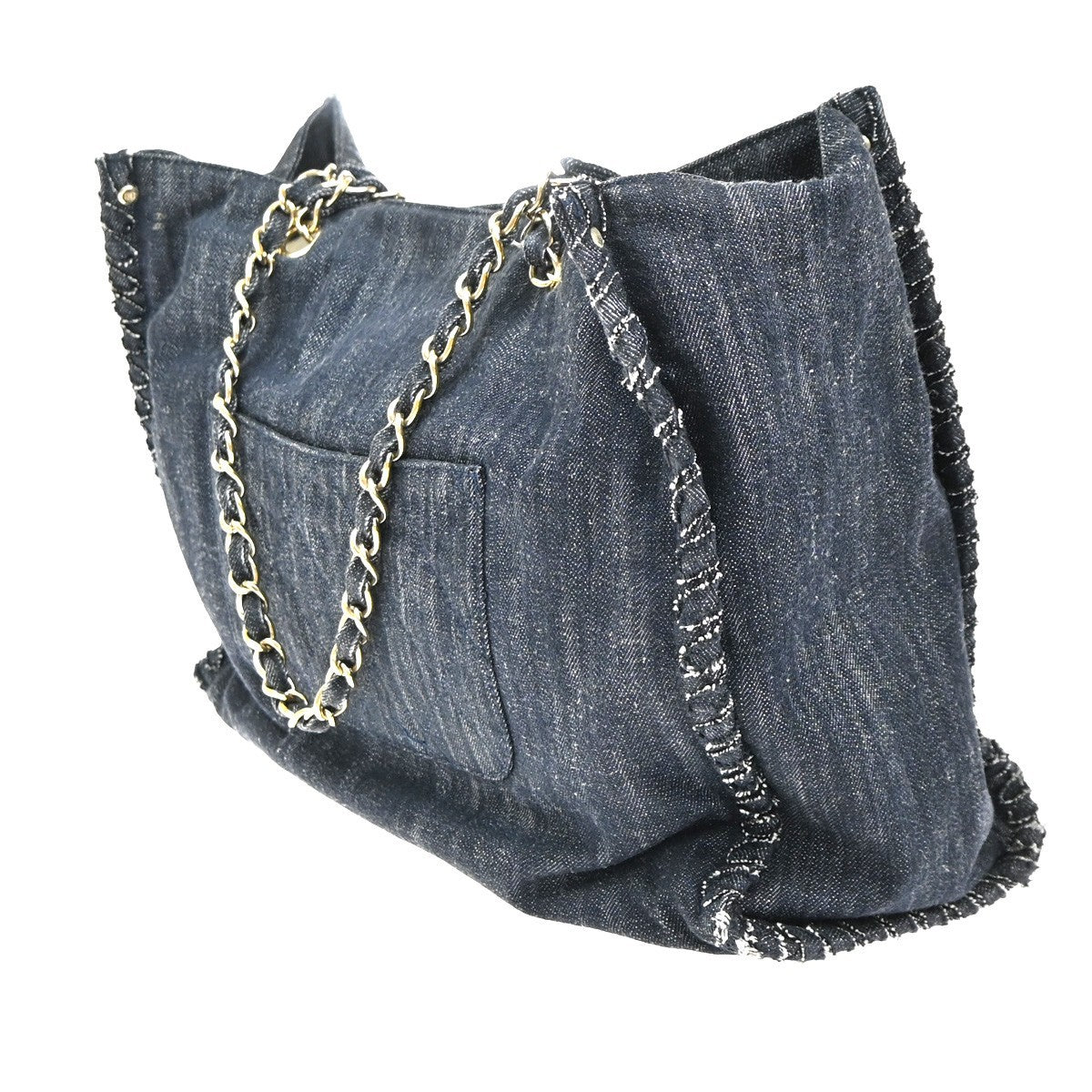 CHANEL CC Denim Night Flight Chain Shoulder Tote Bag Canvas Leather BE 110RP173