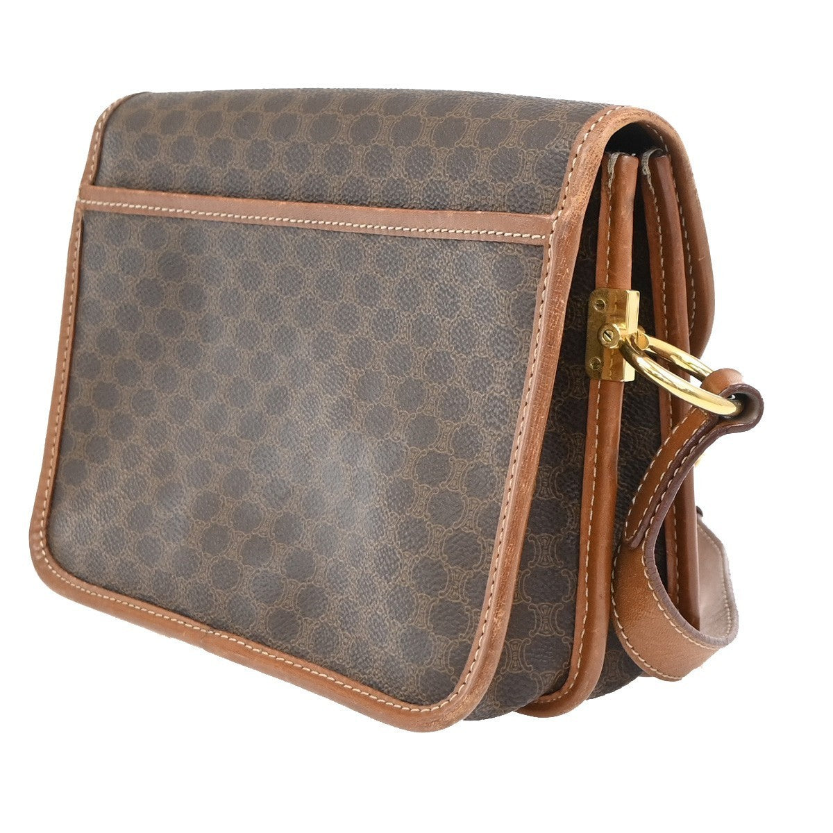 CELINE Logo Macadam Pattern Shoulder Bag PVC Leather Brown GHW Italy 62KP342