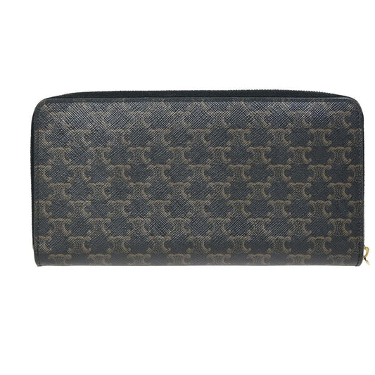CELINE Triomphe Zip Around Long Bifold Wallet PVC Leather Black Italy 80KA275