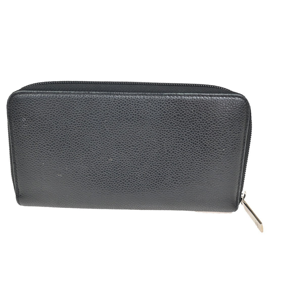 CHANEL CC Logo Zip Around Long Wallet Grained Calfskin Leather Black SHW 70RL612
