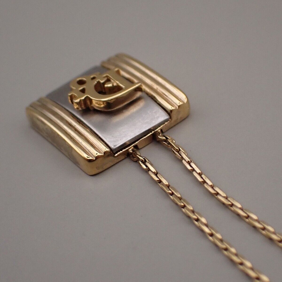 CHRISTIAN DIOR CD Logo Pendant Necklace Charm Gold Silver 02YG839