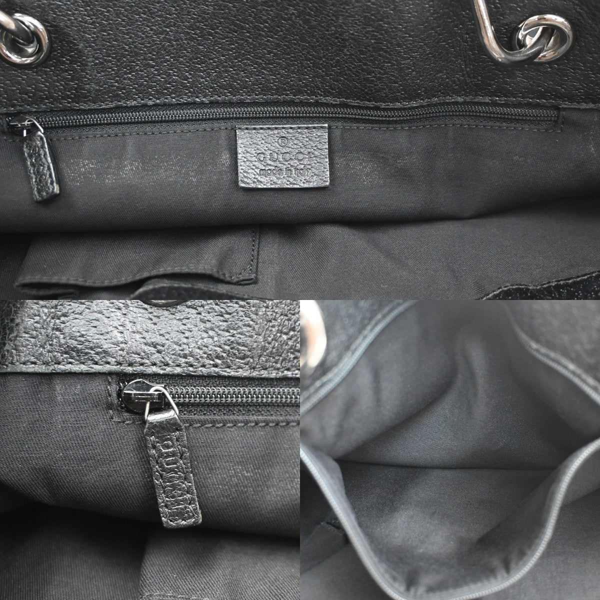 GUCCI Logo GG  Pattern Tote Shoulder Bag Canvas Leather  Black SHW Italy 67KC115