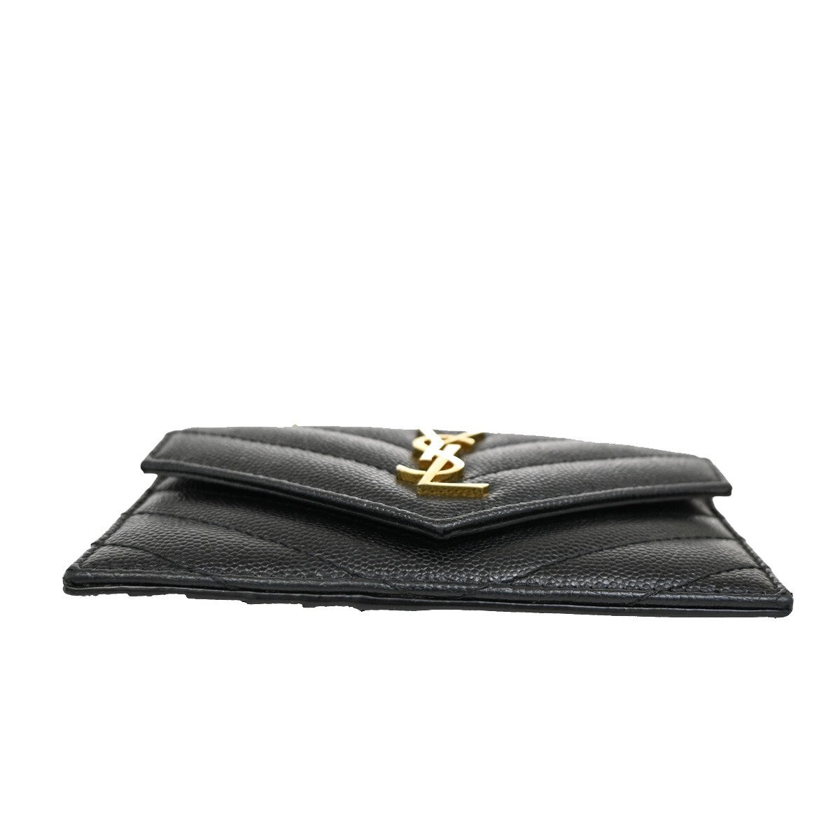 SAINT LAURENT YSL Logo Compact Bifold Wallet Leather Black GHW Italy 87EE549