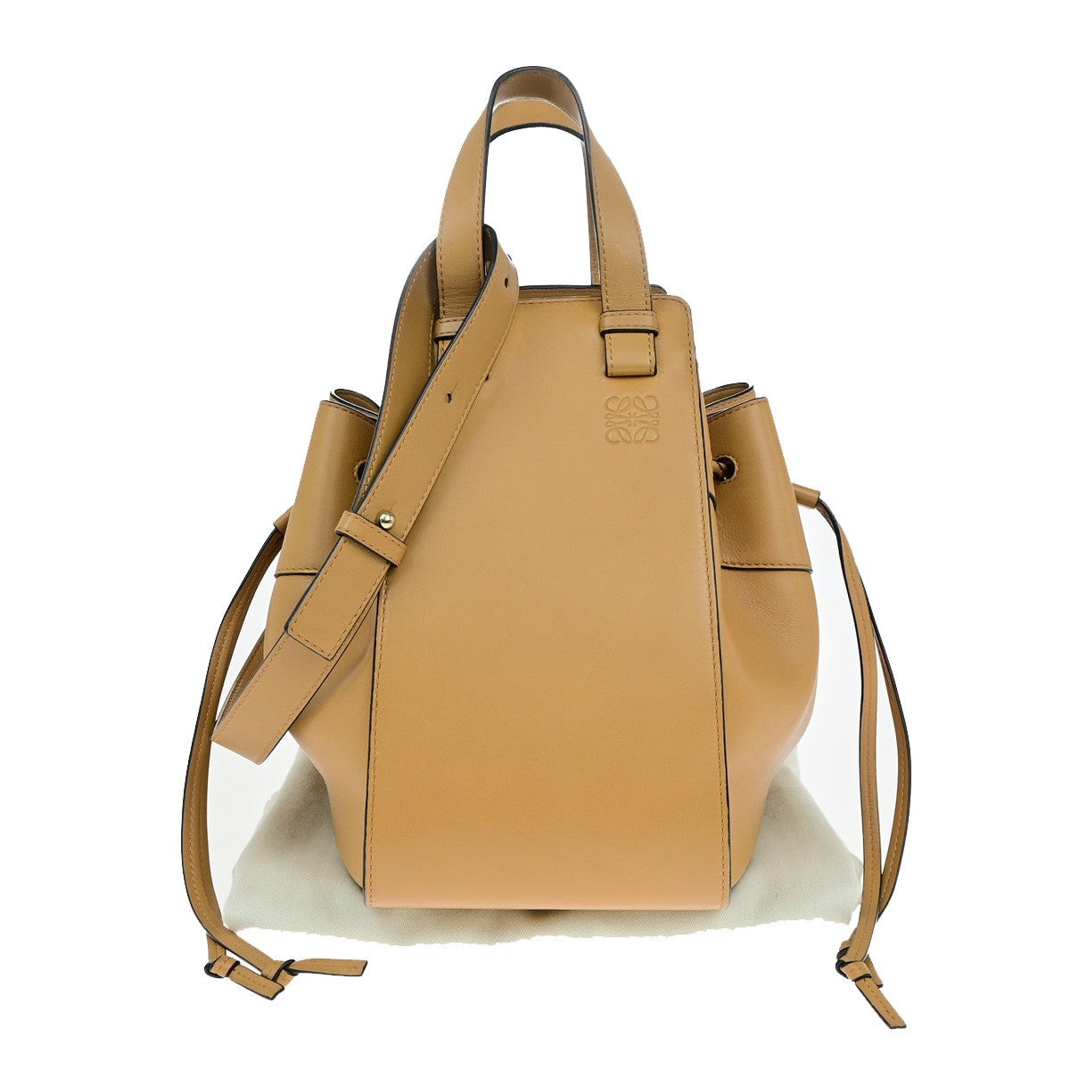 LOEWE Logo Hammock Medium Drawstring 2Way Hand Bad Leather Brown GHW 603RL084