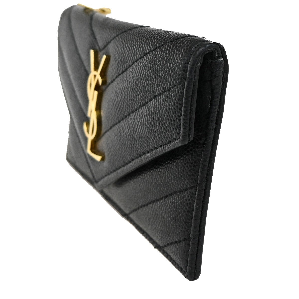 SAINT LAURENT YSL Logo Compact Bifold Wallet Leather Black GHW Italy 87EE549