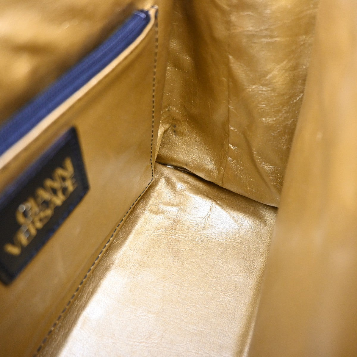 GIANNI VERSACE Logo Hand Bag Canvas Leather Yellow Black Italy GHW 30MA670