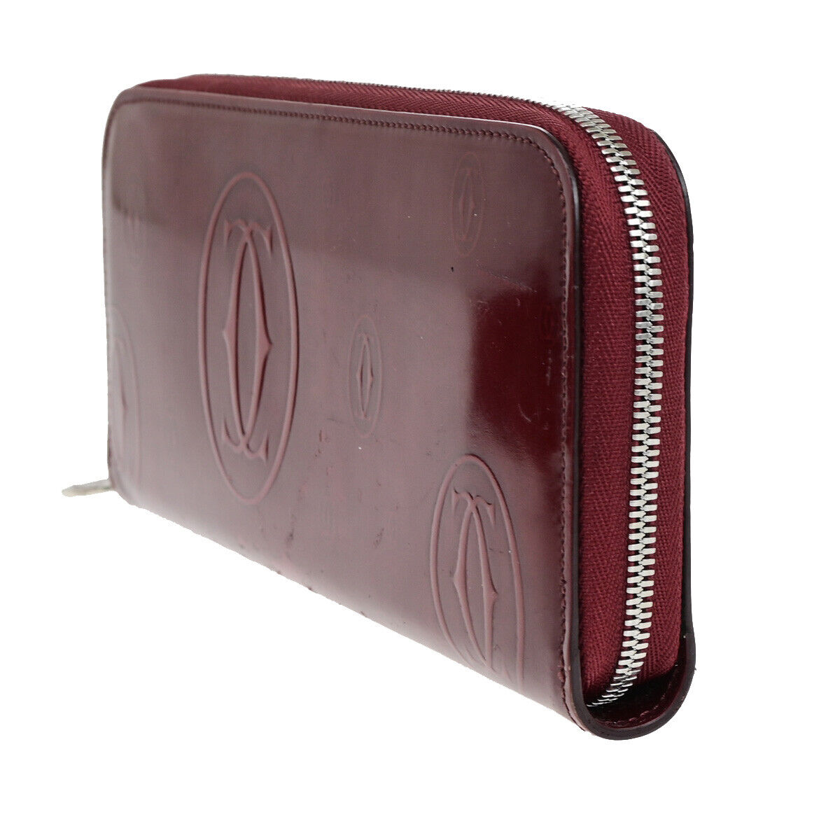 CARTIER Happy birthday Zipper Around Long Walley Patent Leather Bordeaux 08YF479