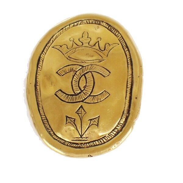 CHANEL CC Logo Crown Pin Brooch 26 Gold France Accessory Vintage 34RJ343