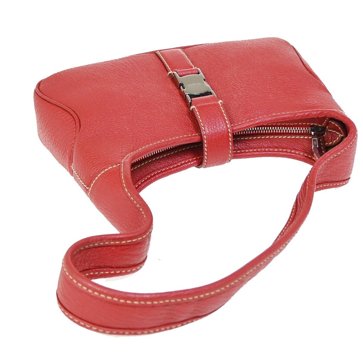 SALVATORE FERRAGAMO Logo Shoulder Bag Leather Red Silver Made In Italy 65FA578