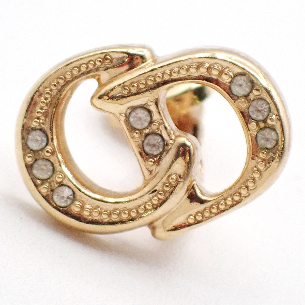 CHRISTAIAN DIOR CD Logo Rhinestone Clip On Earrings Gold Germany 01RL902