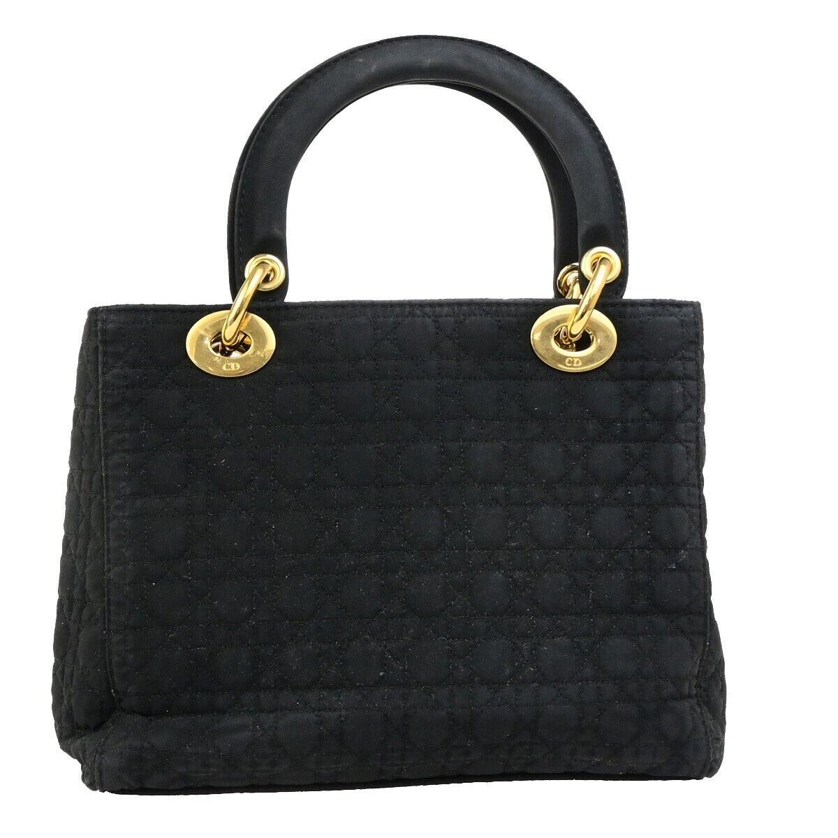 CHRISTIAN DIOR Logo Lady Cannage Hand Bag Canvas Leather Black GHW Italy 73ED175