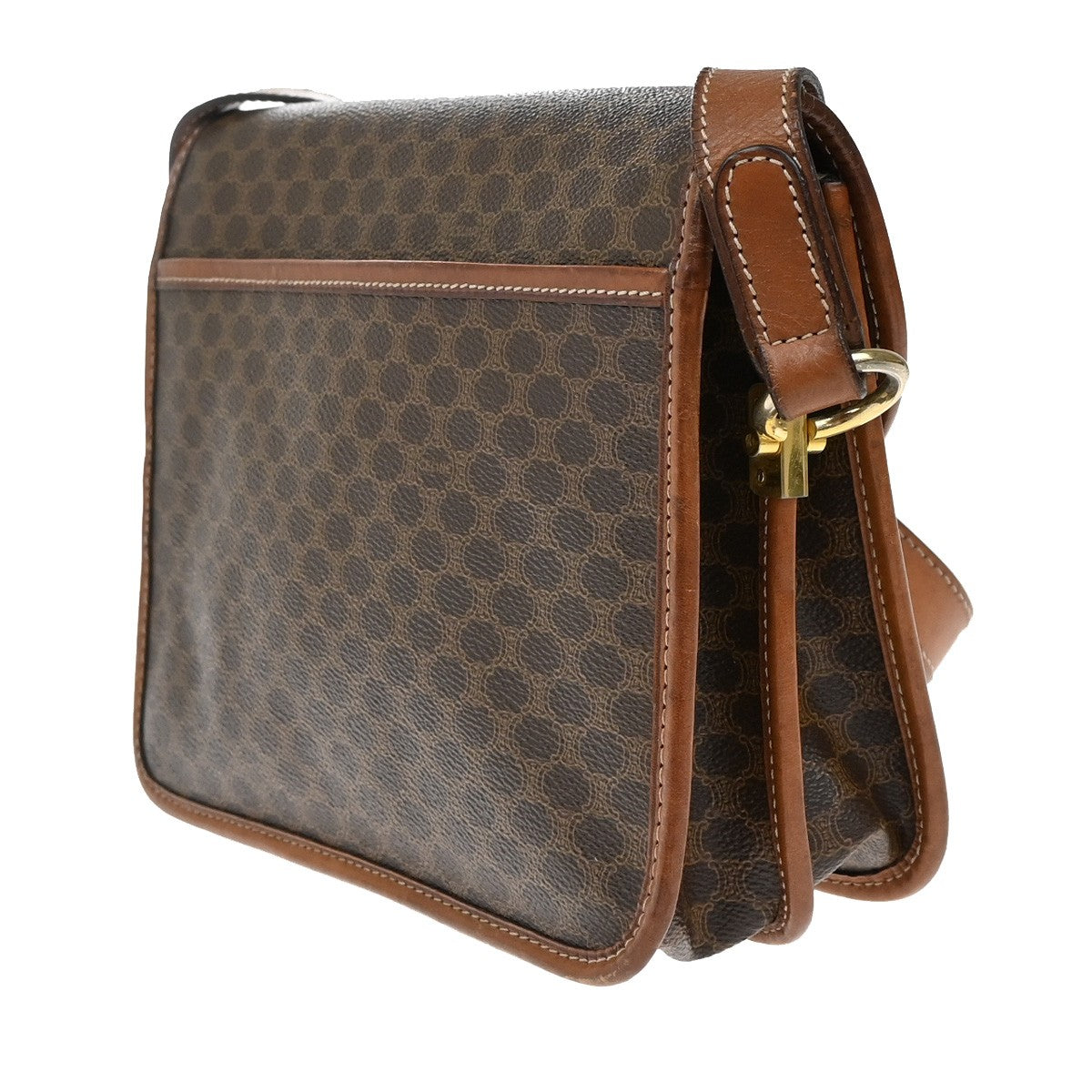 CELINE Logo Macadam Pattern Shoulder Bag PVC Leather Brown GHW 05YH782