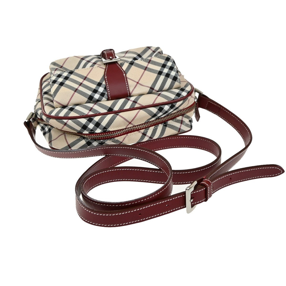 BURBERRY Logo Nova Check Shoulder Bag Canvas Leather Red Brown Japan 65EF694