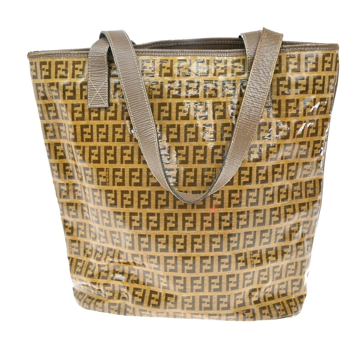 25.Live FENDI Zucchino Shoulder Tote Bag Coating Canvas Leather Brown 66KB488