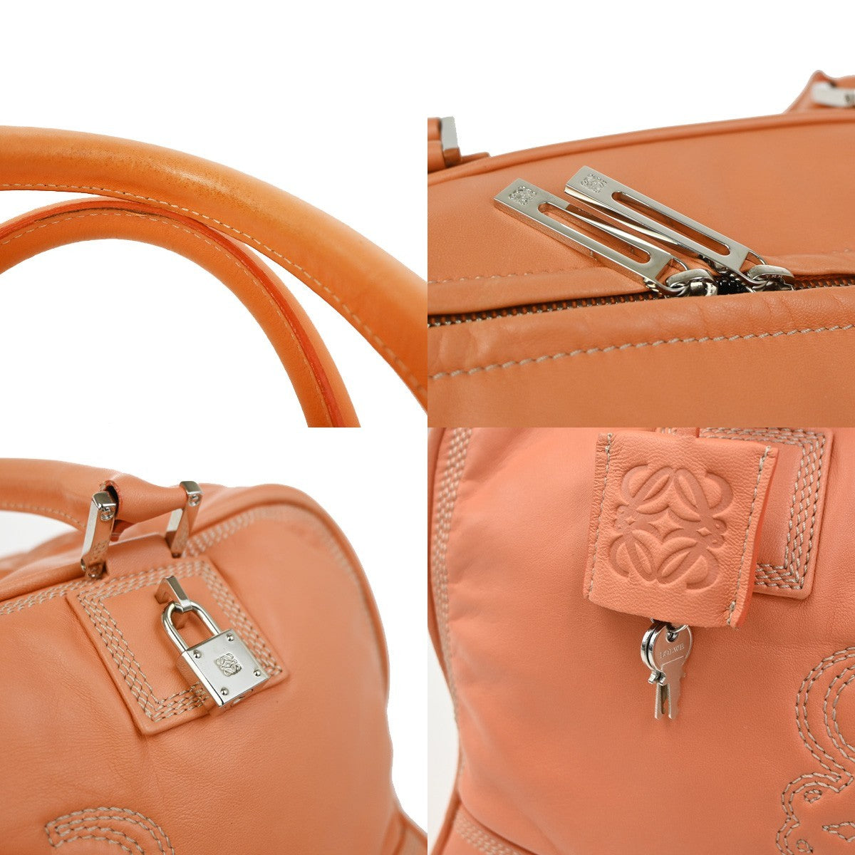 LOEWE Logo AMAZONA 36 Anagram Hand Bag Nappa Leather Orange SHW Spain 14RL980