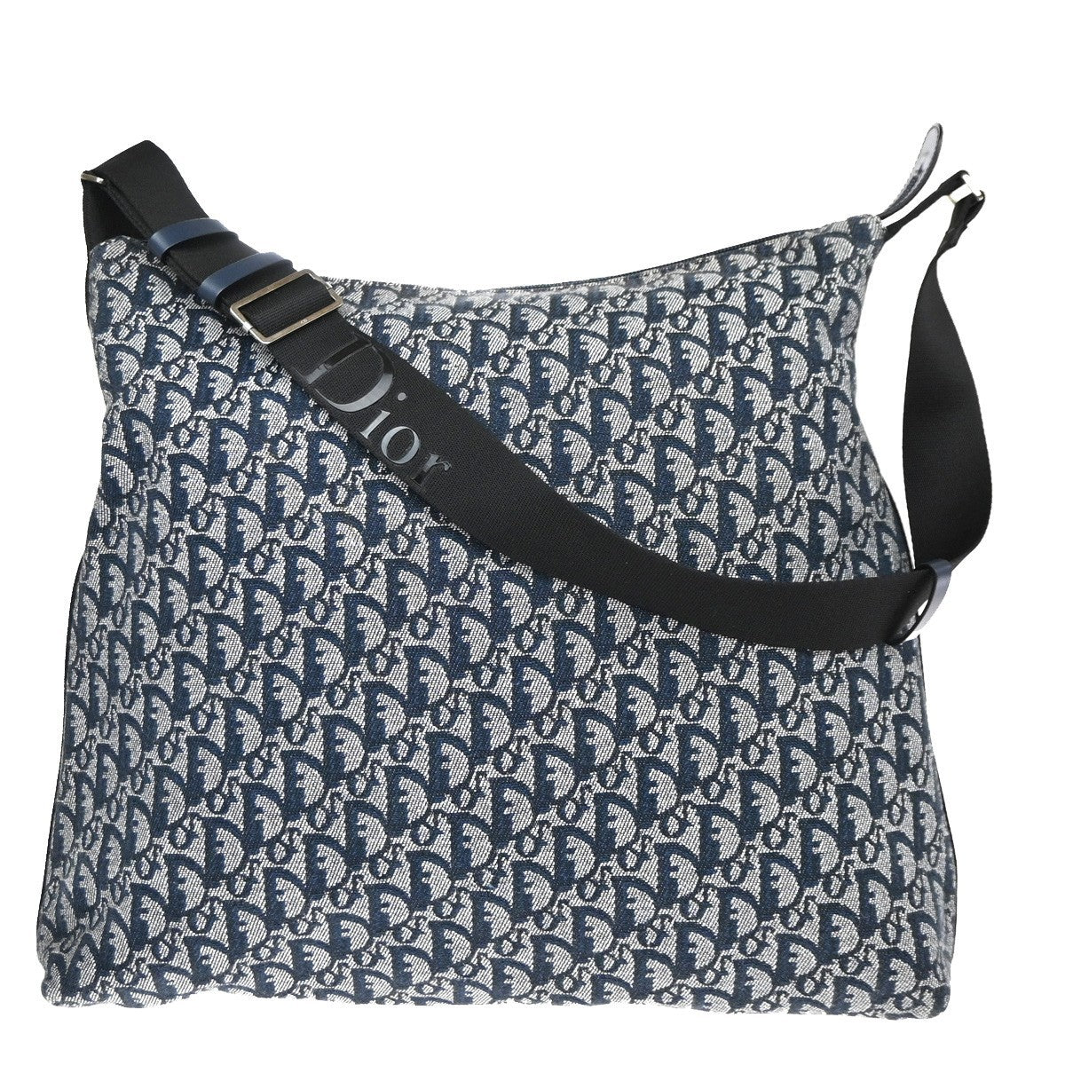 CHRISTIAN DIOR Logo Trotter Pattern shoulder Bag Canvas Leather Navy 93TA658