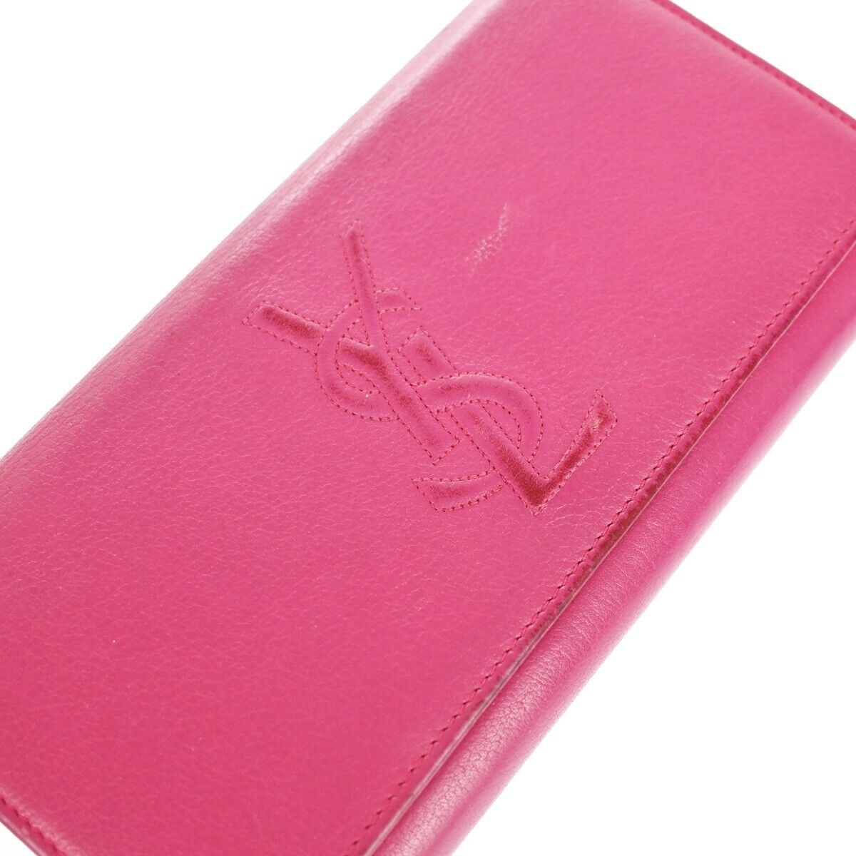 YVES SAINT LAURENT YSL Logo Long Zipper Wallet Purse Leather Pink 66SH355
