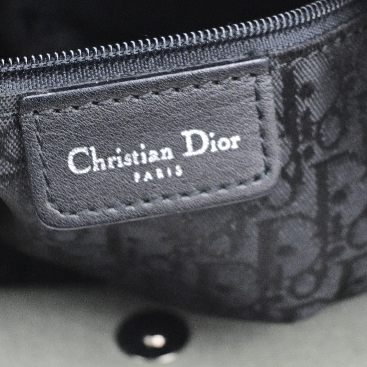 CHRISTIAN DIOR Logo Rhinestone Chain Shoulder Hand Bag Canvas Khaki 98RQ085