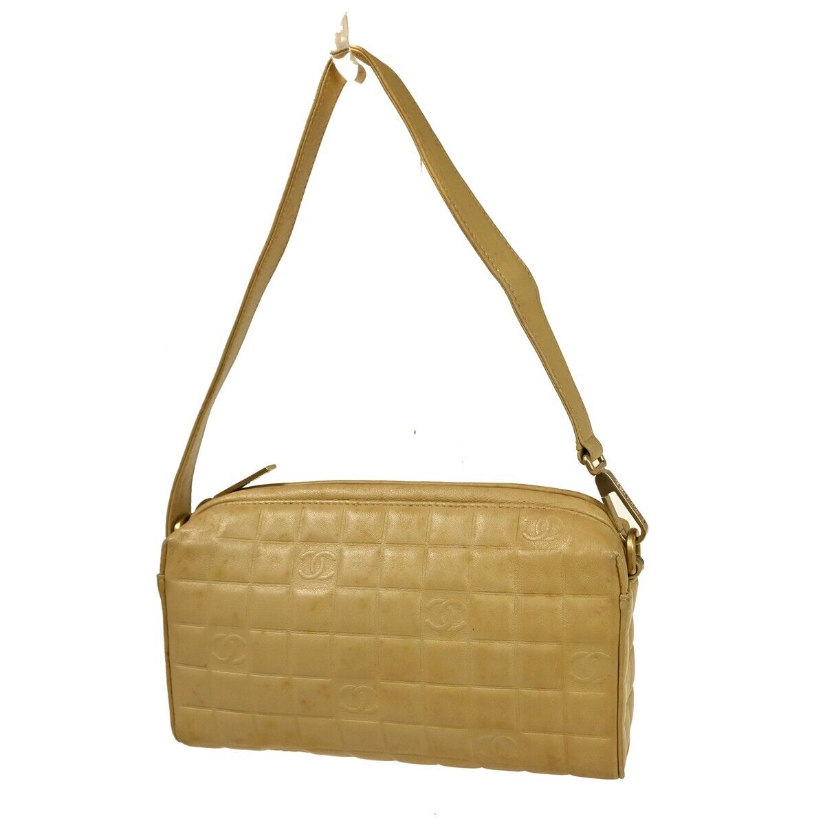 CHANEL CC Logo Chocolate Bar 2Way Hand Bag Leather Beige GHW Italy 11GA902