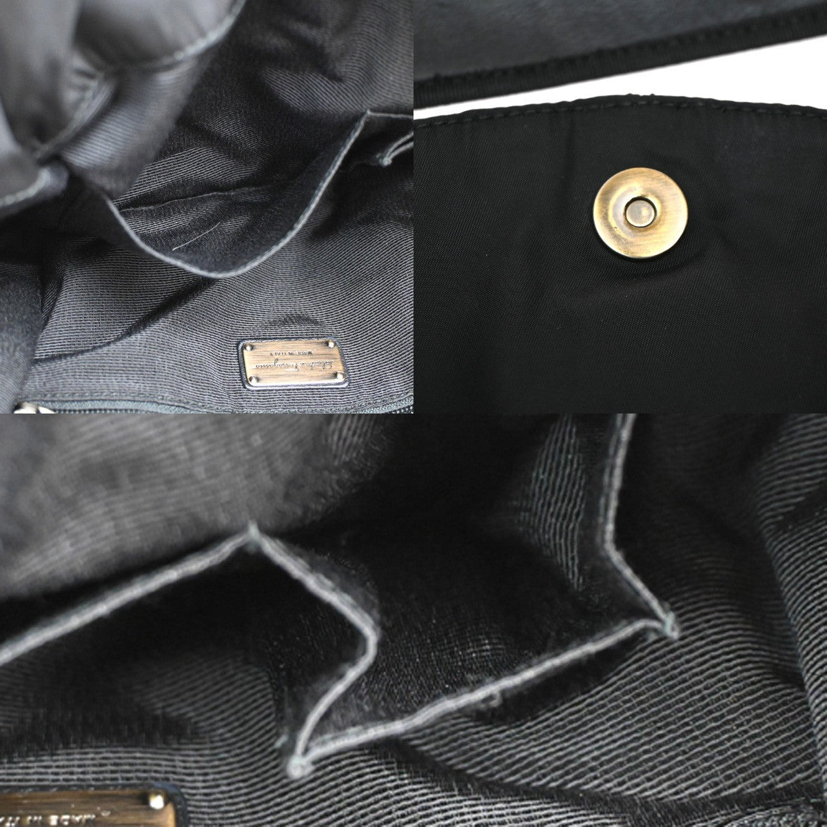 SALVATORE FERRAGAMO Vara Ribbon Handbag Nylon Leather Black Italy 68KC071