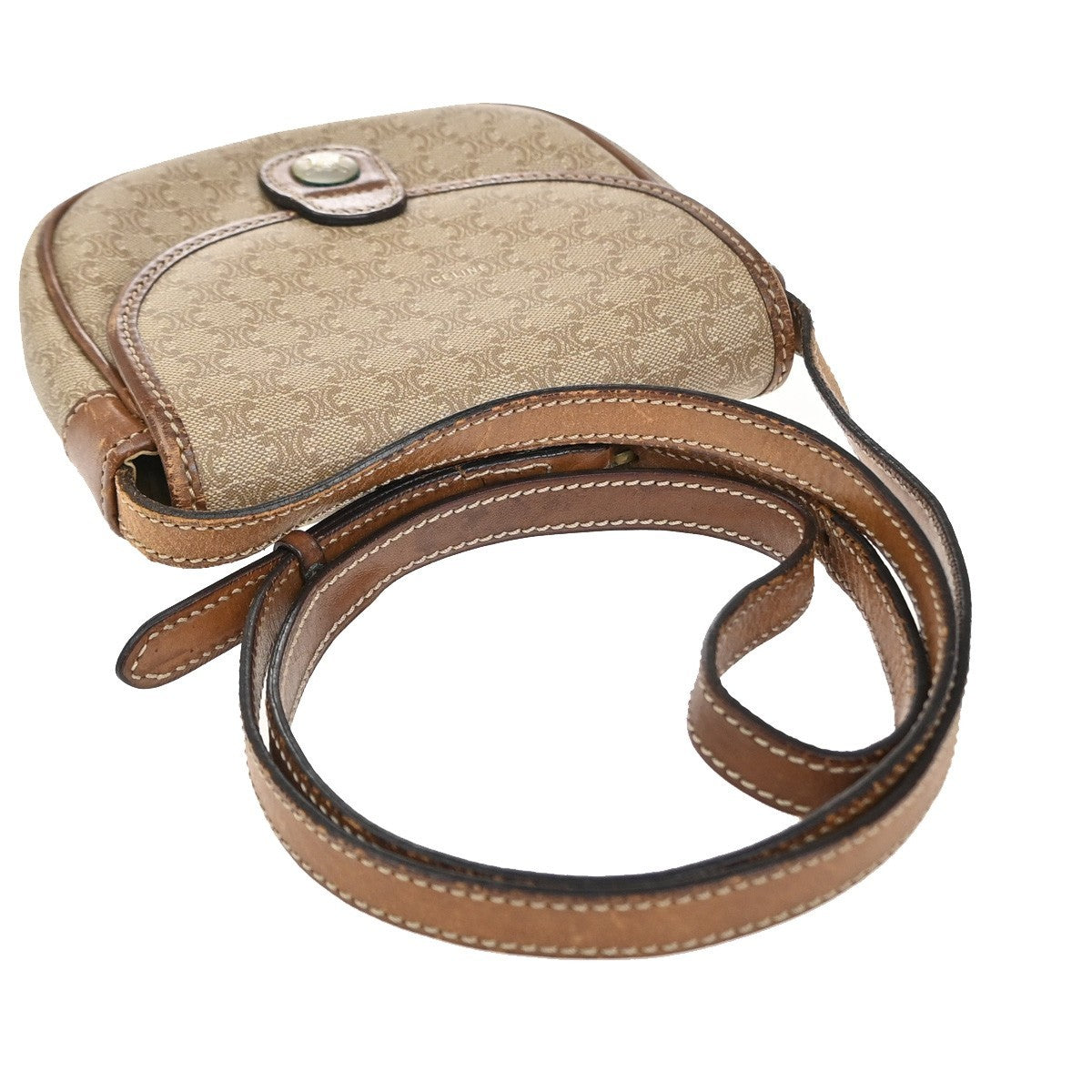 CELINE Logo Macadam Pattern Shoulder Bag PVC Leather GHW BN BE Italy 02MA681