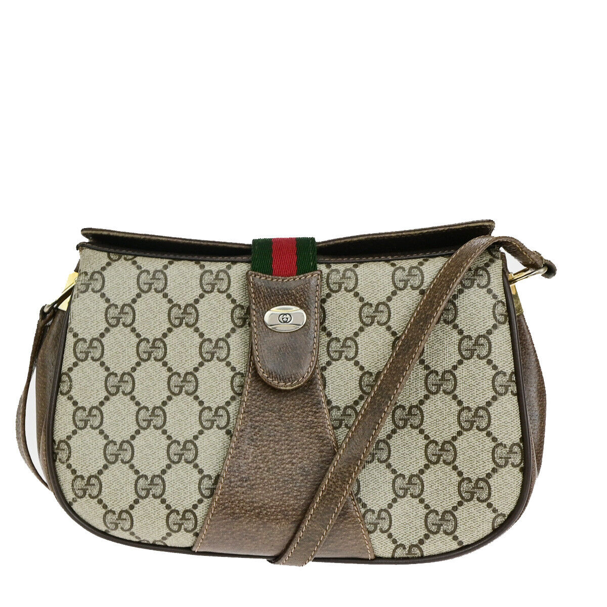 GUCCI Logo Sherry GG Pattern Shoulder Bag PVC Leather Brown Italy 67YF251