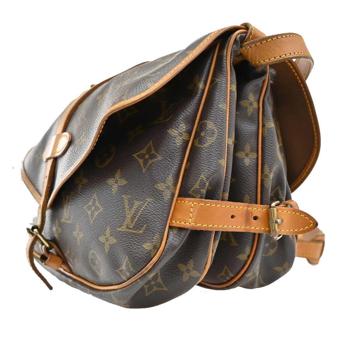 LOUIS VUITTON Logo Saumur 30 Shoulder Bag Monogram Leather Brown 73TA035