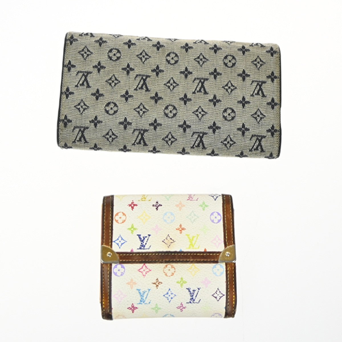 LOUIS VUITTON 2 Set Long Trifold Wallet Monogram Multi Mini Blue White 63KP532