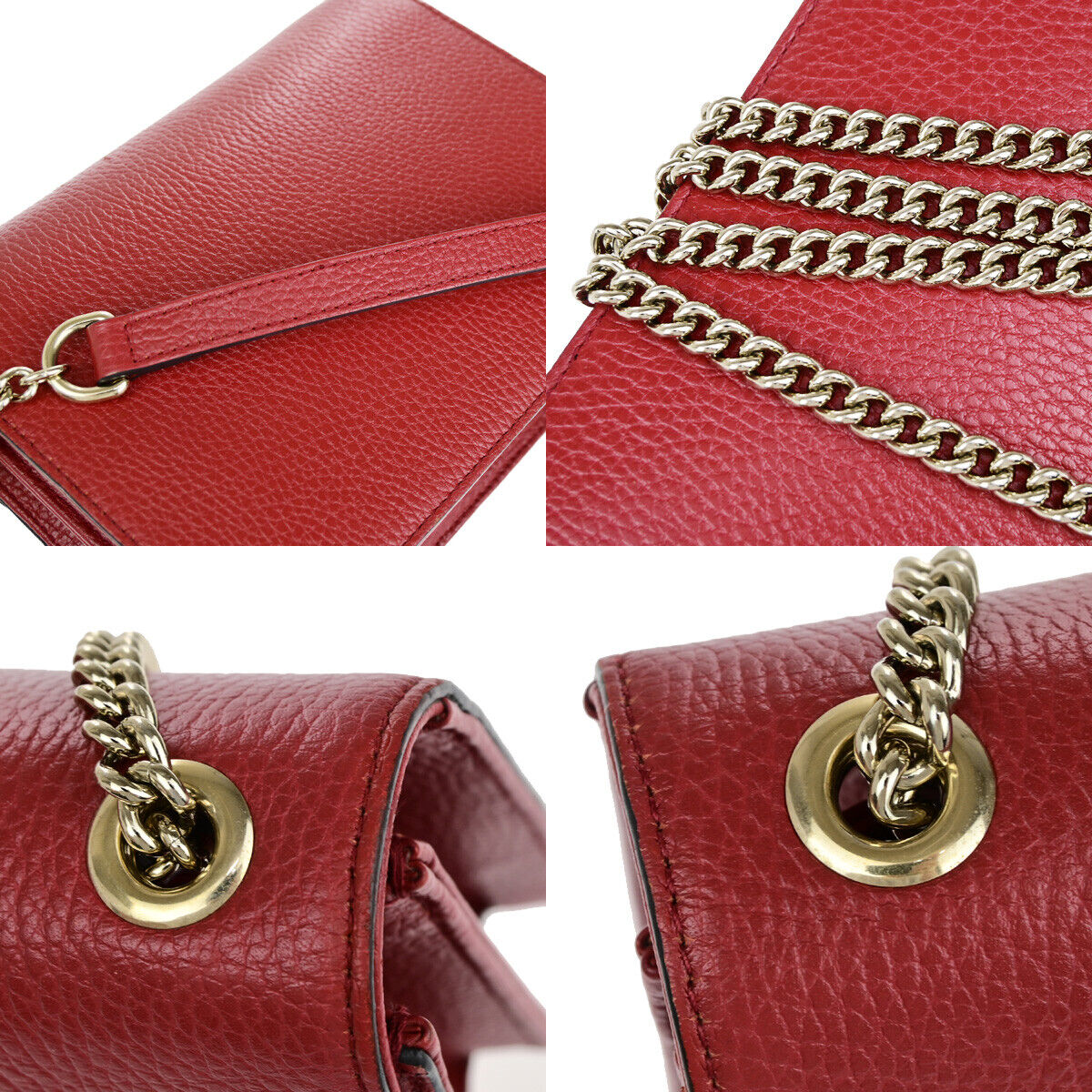 GUCCI Logo Interlocking G Mini Chain Shoulder Bag Leather Red GHW Italy 93YF653