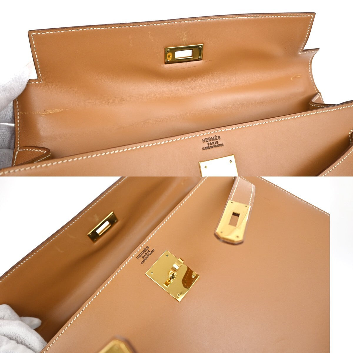 HERMES Kelly 32 2Way Shoulder Hand Bag Chamonix Leather Natural GHW 6640RL144