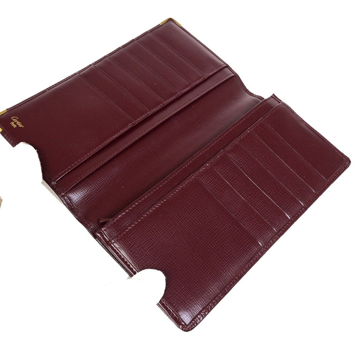 Must De Cartier 2C Logo Vertical Long Bifold Wallet Leather Bordeaux 02EB608