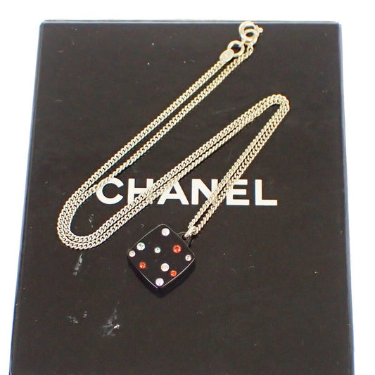 CHANEL CC Logo Chain Necklace Square Pendant Plastic Gold BK Accessory 30KA151
