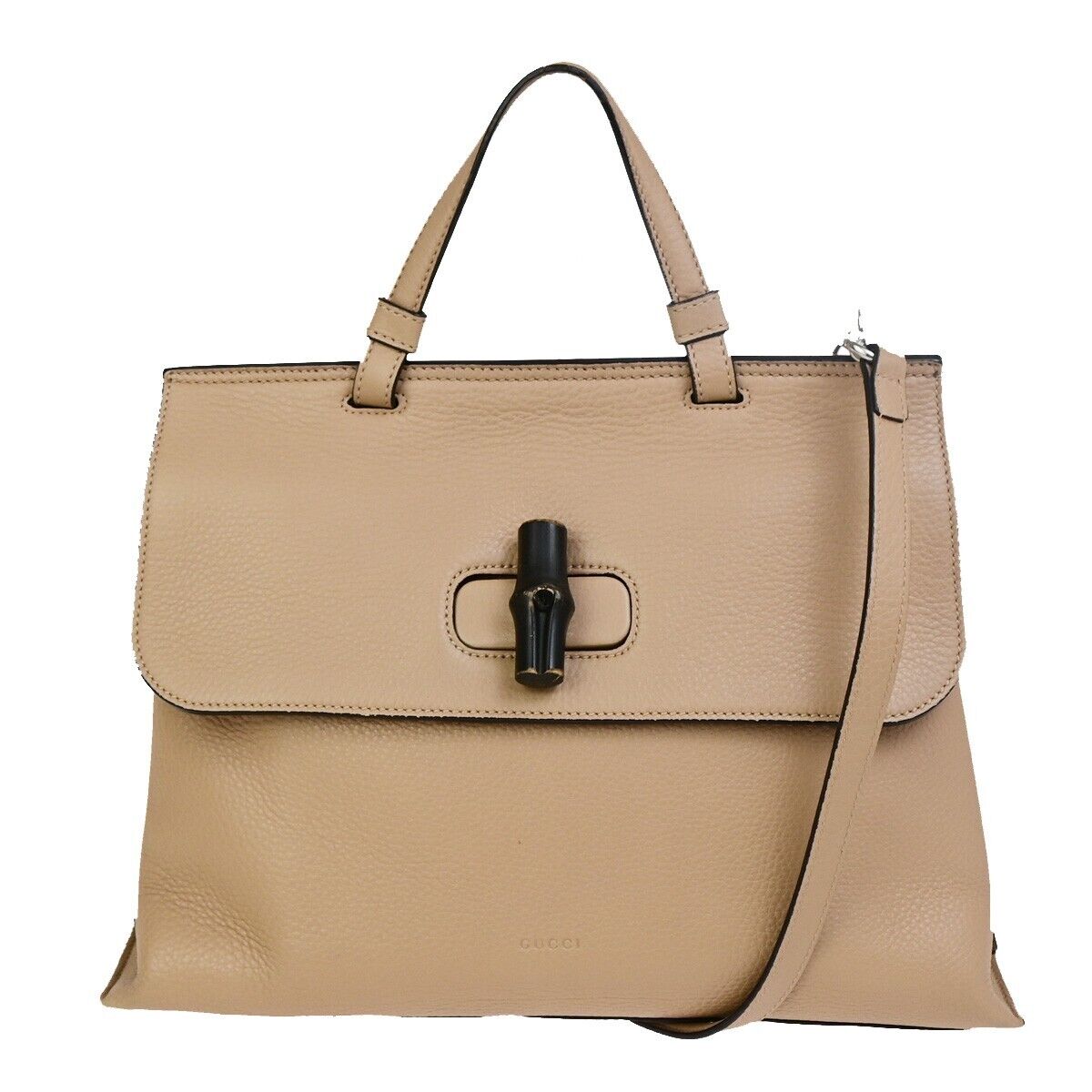 GUCCI GG Logo Daily 2Way Shoulder Hand Bag Bamboo Leather Pink Beige 75FB208