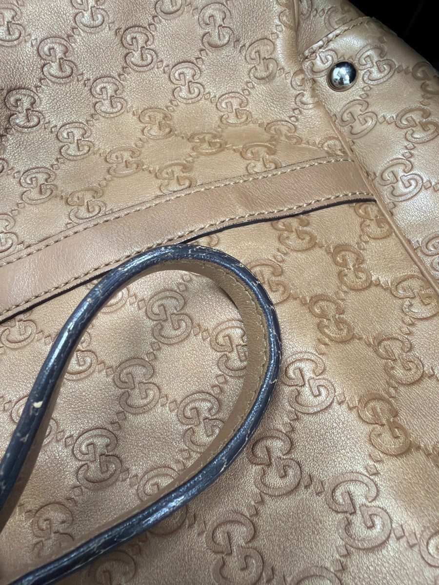 GUCCI Logo Twins Guccissima Shoulder Tote Bag Leather Brown Italy 80YJ201