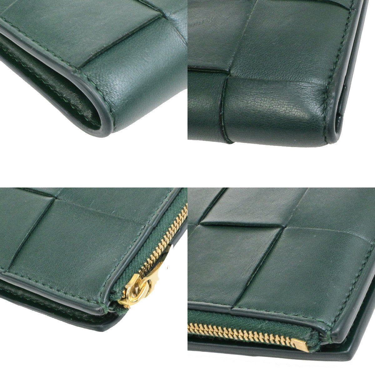 BOTTEGA VENETA Logo Cassette Bifold Wallet Purse Leather Green Italy 32RL091