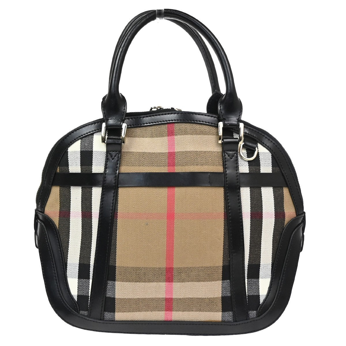 BURBERRY Logo Nova Check Pattern Hand Bag Leather Canvas Black Brown GHW 32TA663