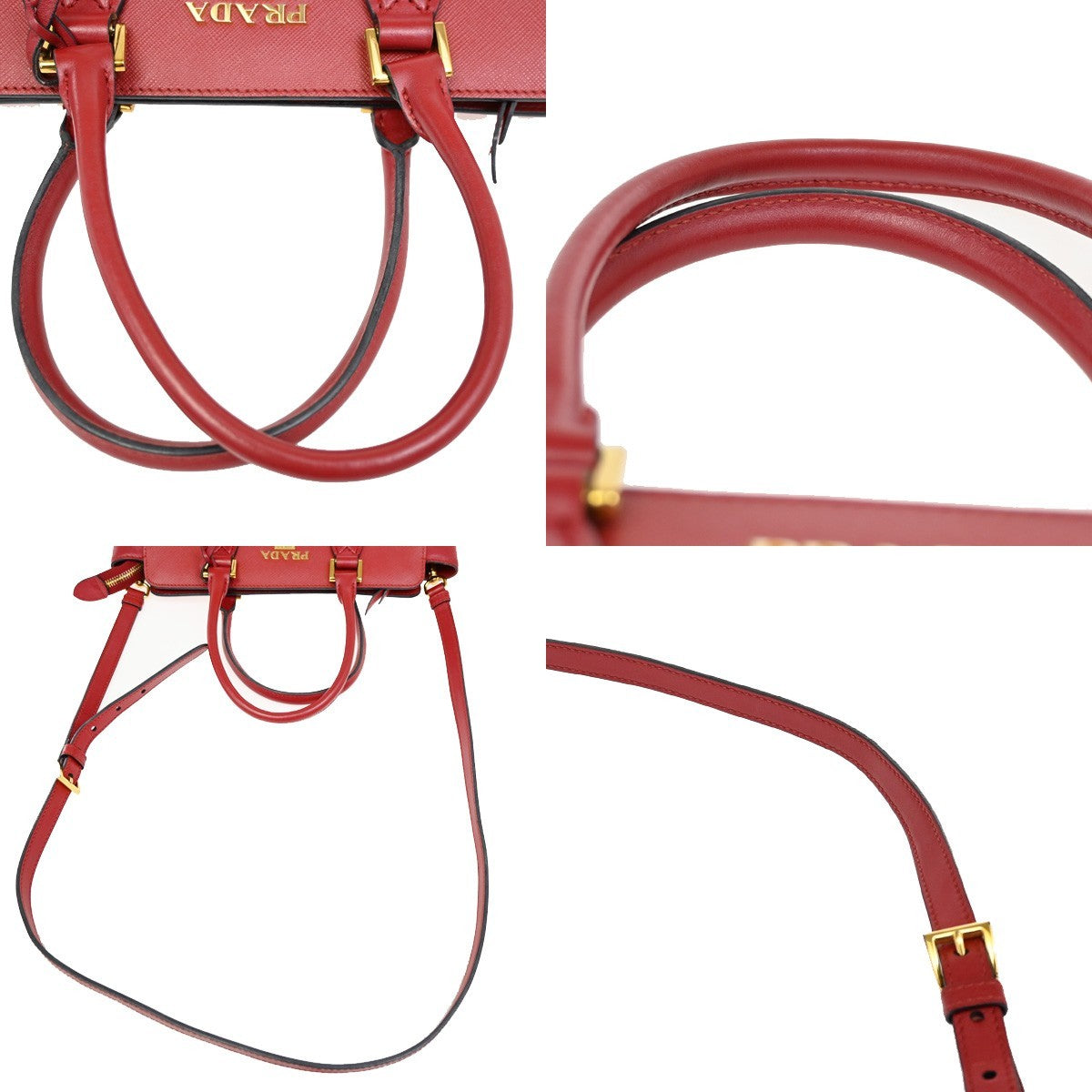 PRADA Logo 2Way Shoulder Hand Bag Saffiano Leather RED GHW 11TA080