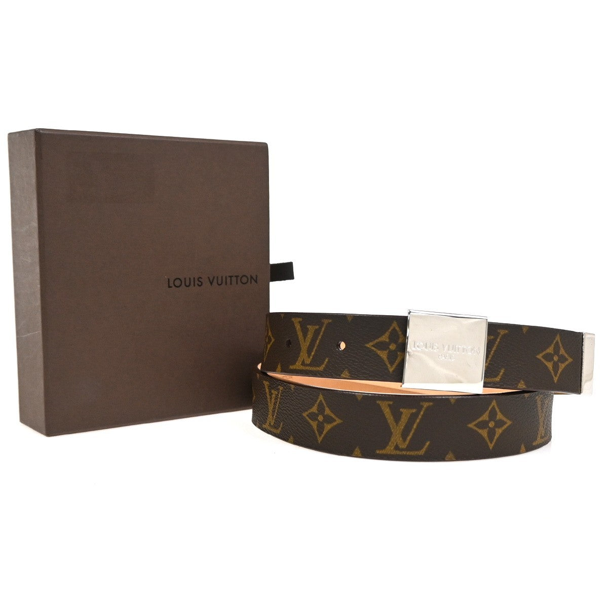 LOUIS VUITTON Santure Carre Belt Monogram Leather Brown SHW France M6801 36TA624