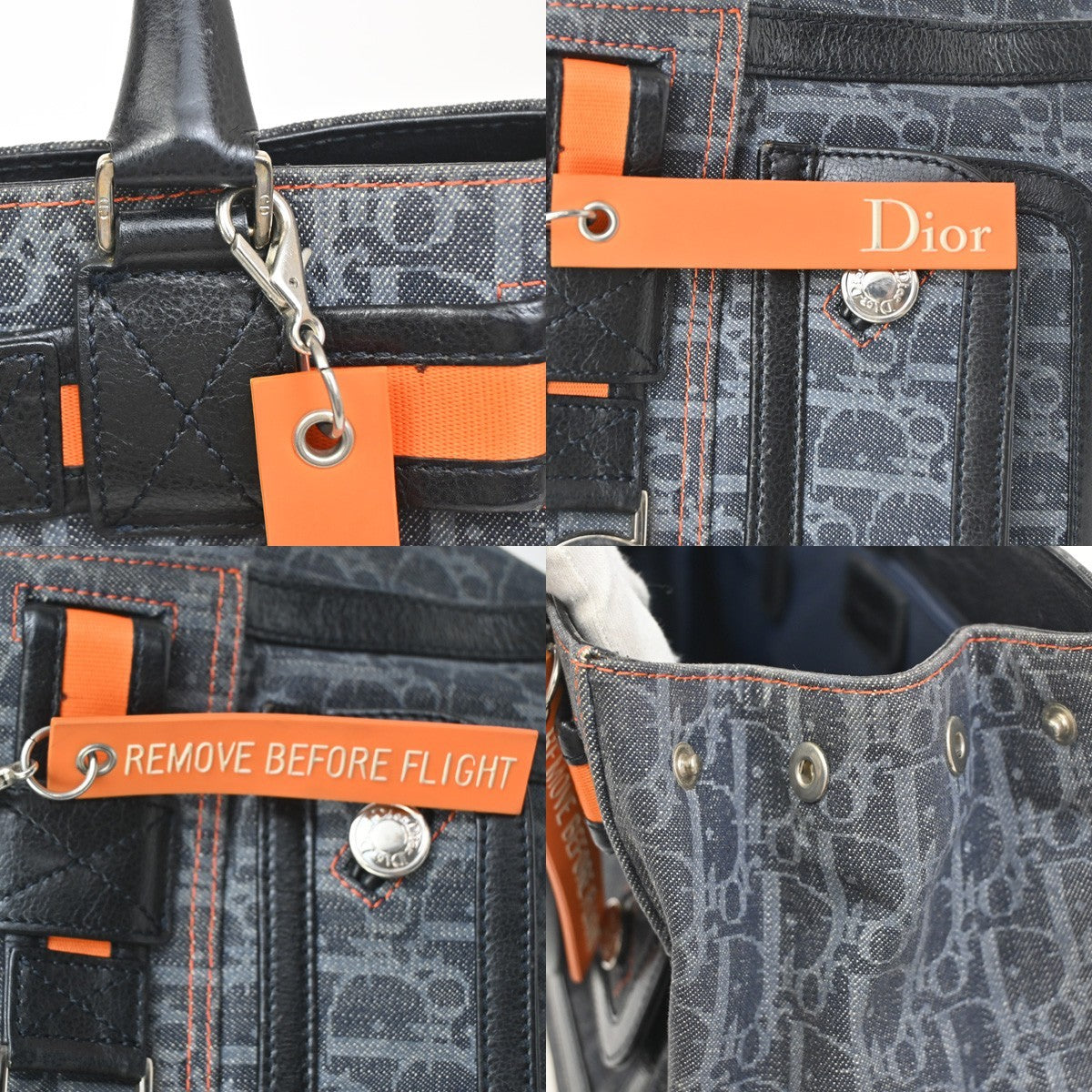 CHRISTIAN DIOR Trotter Flight Hand Tote Bag Denim Leather Blue SHW Italy 50ZA292