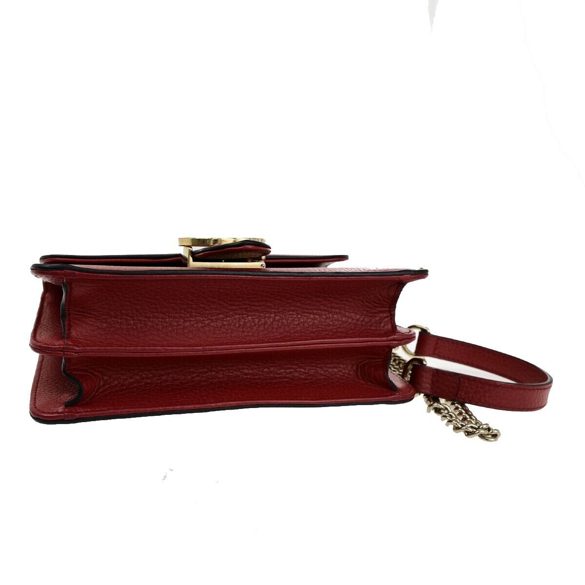 GUCCI Logo Interlocking G Mini Chain Shoulder Bag Leather Red GHW Italy 14ED352