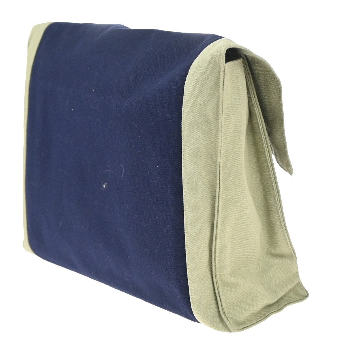 HERMES Logo Tapidocel Clutch Bag Cotton 100% Canvas Blue Beige 68RP137