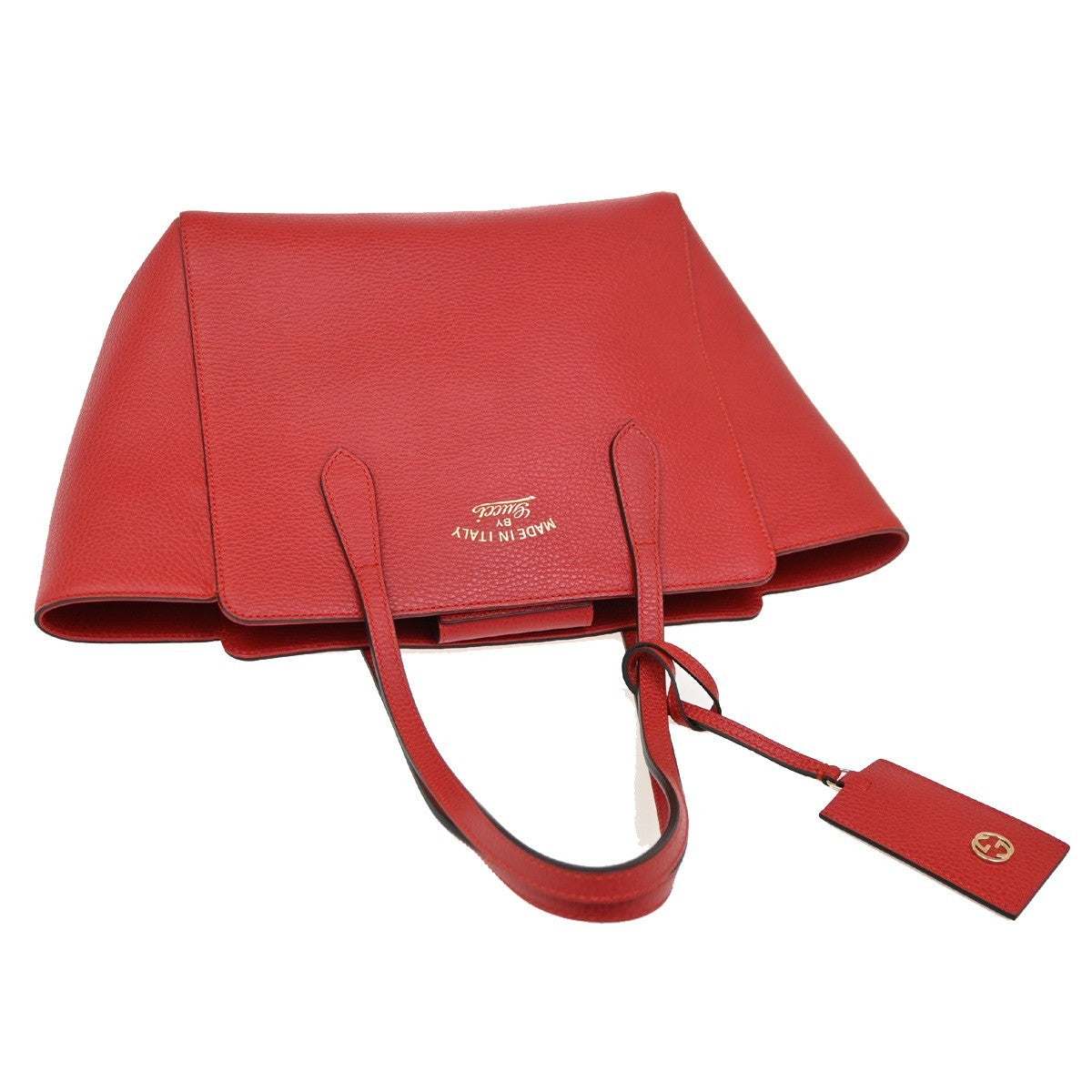 GUCCI Logo Swing Tote Shoulder Bag Pebbled Leather Red GHW Itlay 16KB765