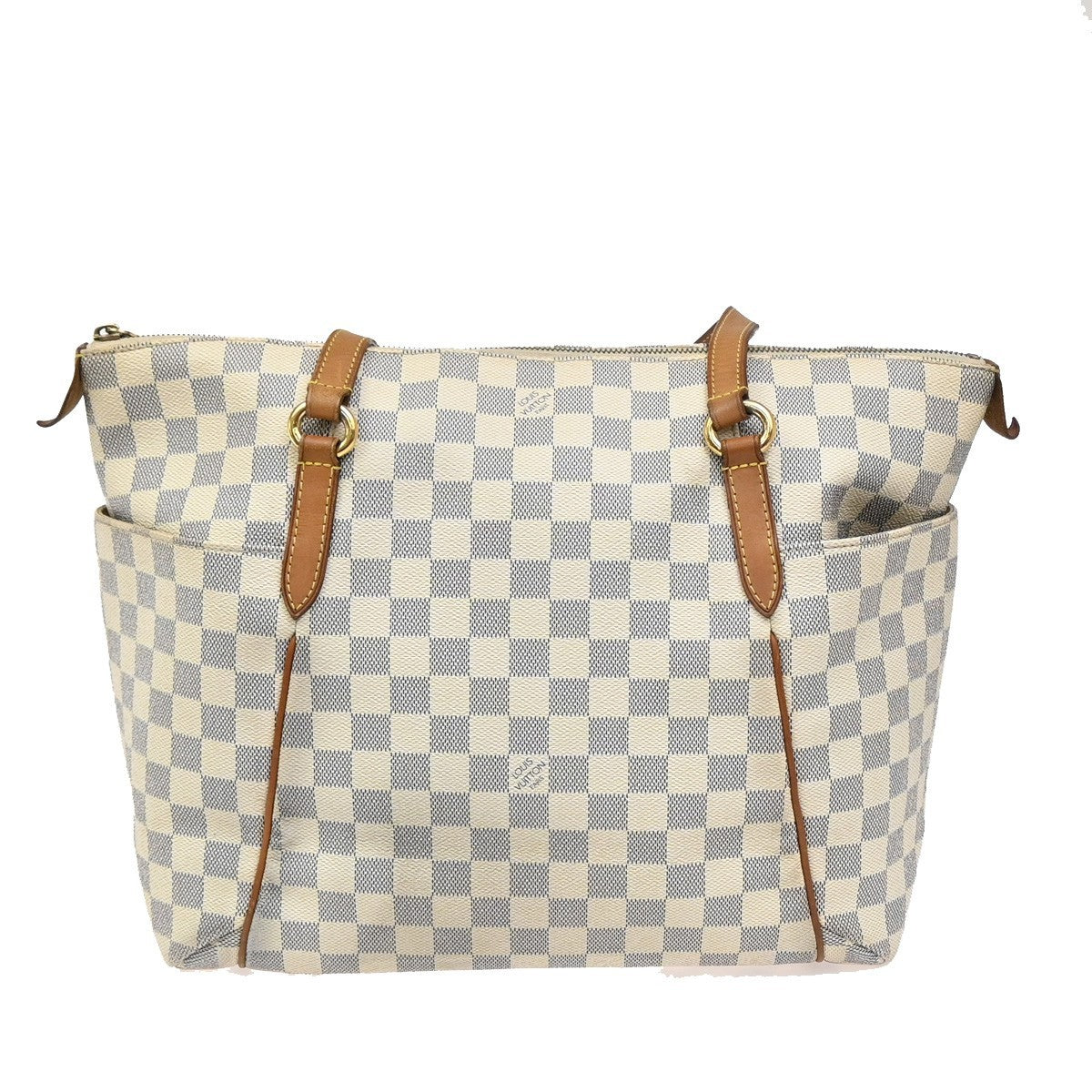 LOUIS VUITTON Totally MM Shoulder Bag Damier Azur Leather White N51262 10ZA275